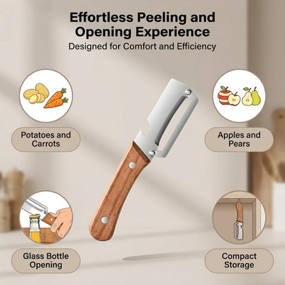 2026 New 2-in-1 Vegetable Peeler – Premium Stainless Steel Blade, Solid Wood Handle & Built-in Bottle Opener – Effortlessly Peels Fruits & Vegetables – Perfect Kitchen Gift (2-Pack)