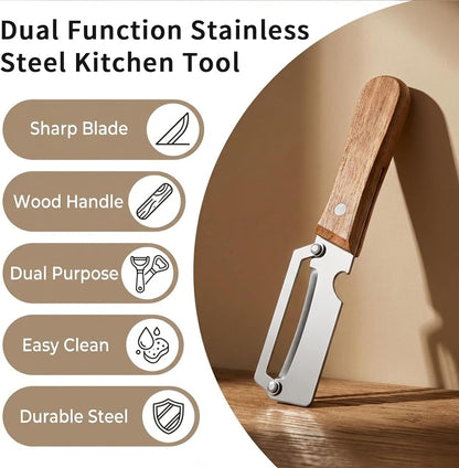2026 New 2-in-1 Vegetable Peeler – Premium Stainless Steel Blade, Solid Wood Handle & Built-in Bottle Opener – Effortlessly Peels Fruits & Vegetables – Perfect Kitchen Gift (2-Pack)
