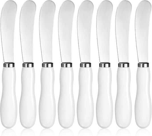 8 Pcs Butter Spreader Knives, Stainless Steel Butter Knife with White Porcelain Handles Multipurpose Cheese Spreader for Kitchen Use for Soft Cheese, Jam, Charcuterie, Pastry, 5.74 Inch