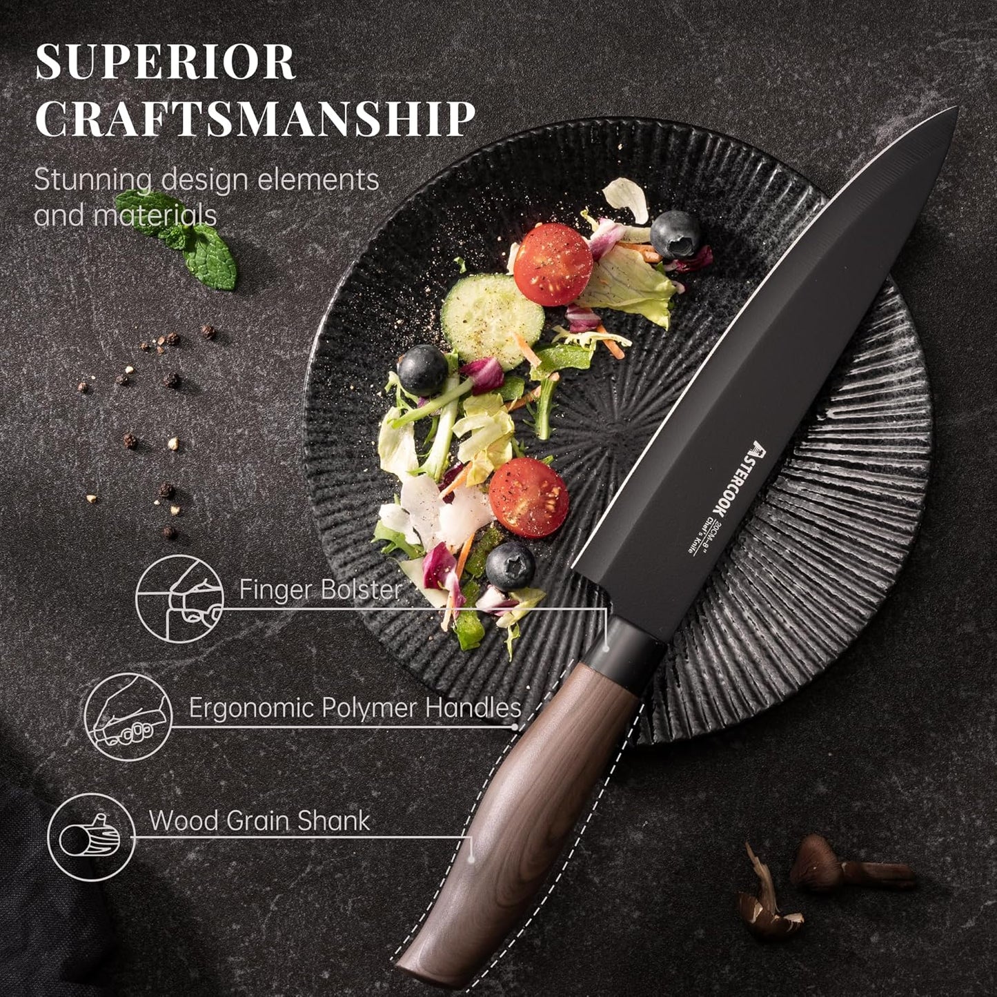 Knife Set, 6-Piece Kitchen Knife Set with Block, High Carbon Stainless Steel Ultra Sharp Kitchen Knives, Wood Grain Handle, Dishwasher Safe Knife Block Set, Khaki, Kitchen Utility Knives