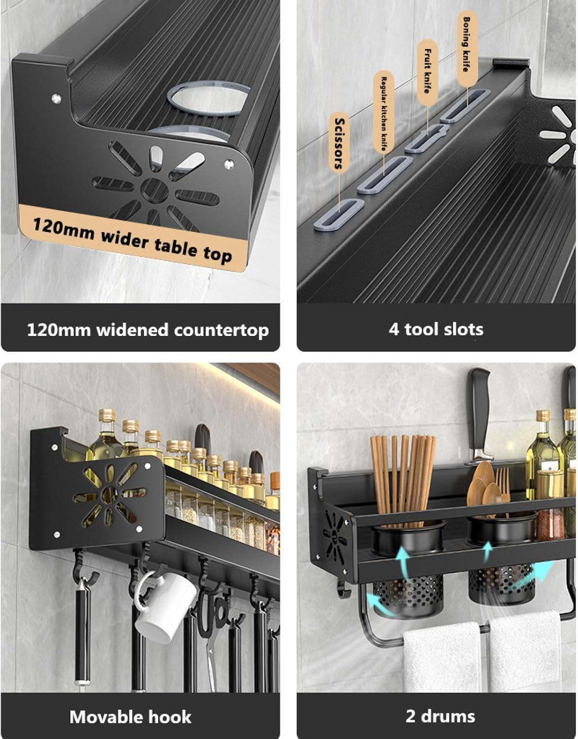 Kitchen Organizer Shelf Wall-Mounted Spice Storage Rack Kitchen Knife Holder Wall Seasoning Chopstick Spoon Shovel Storage Sheif