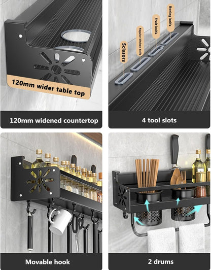 Kitchen Organizer Shelf Wall-Mounted Spice Storage Rack Kitchen Knife Holder Wall Seasoning Chopstick Spoon Shovel Storage Sheif