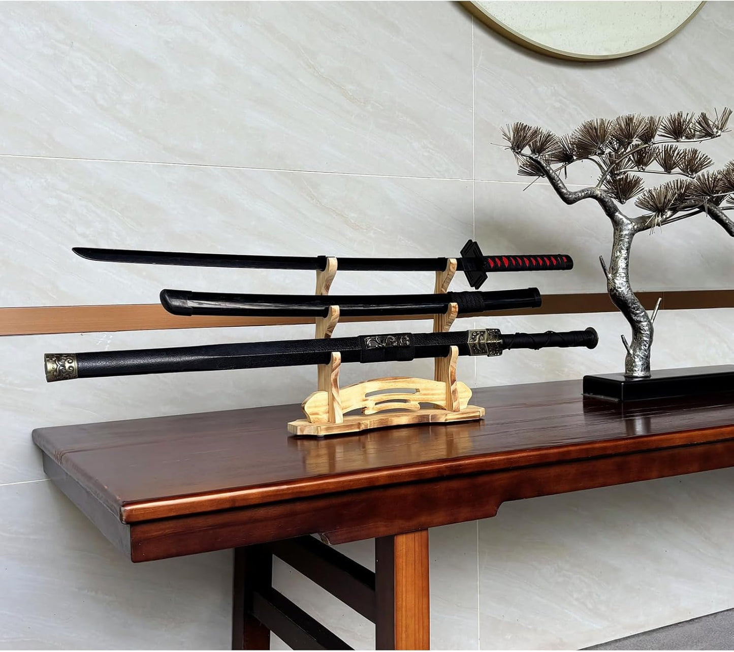 Sword Stand, Sword Holder, Katana Stand, Lightsaber Stand Samurai Sword Stand Rack Display Wall Mounted Hook for Katana Wakizashi Tanto Support All Swords (3 Tiers)