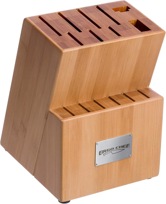 Crimson Series Bamboo Knife Storage Block 15-Slot Universal Holder for Easy Kitchen Organization, Knives Not Included