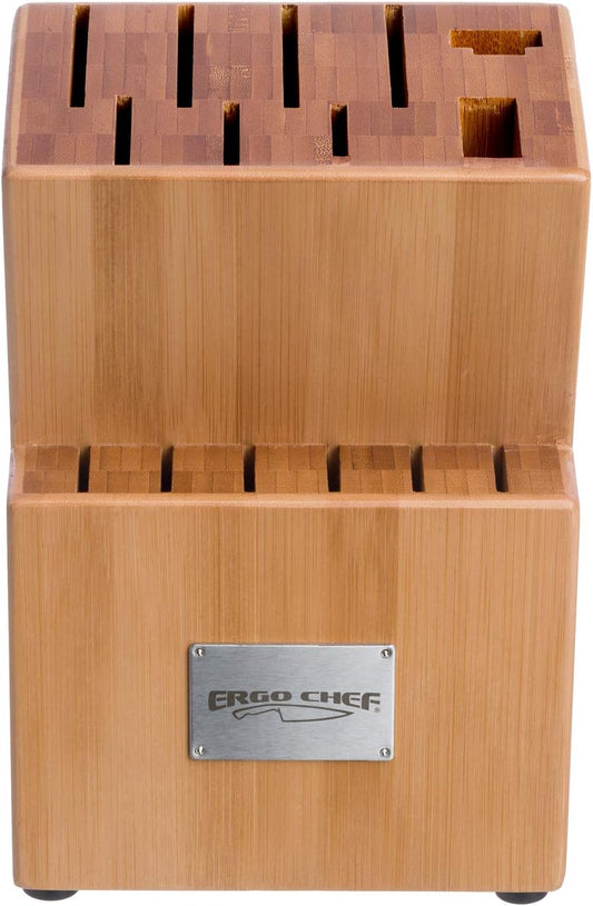 Crimson Series Bamboo Knife Storage Block 15-Slot Universal Holder for Easy Kitchen Organization, Knives Not Included