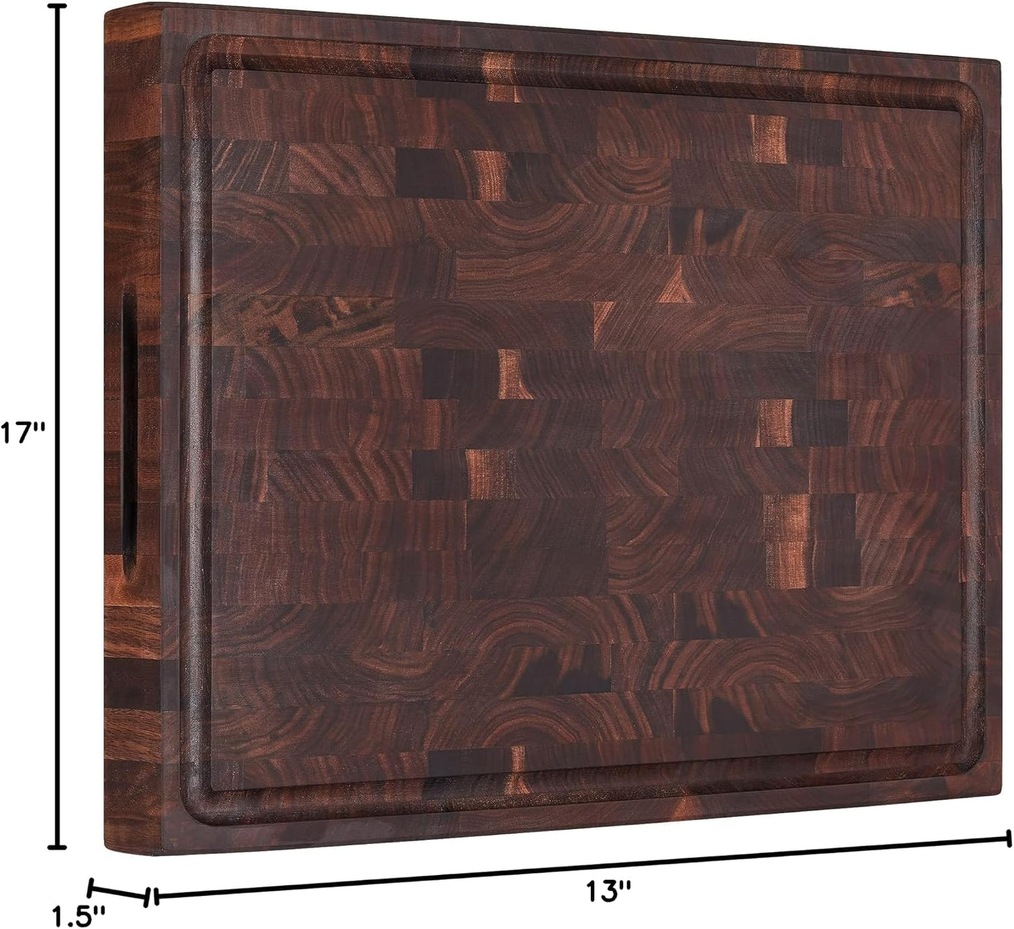 Large End Grain Walnut Wood Cutting Board 17x13x1.5 in Thick Butcher Block for Kitchen with Non-slip Mats Juice Groove & Handles (Gift Box)