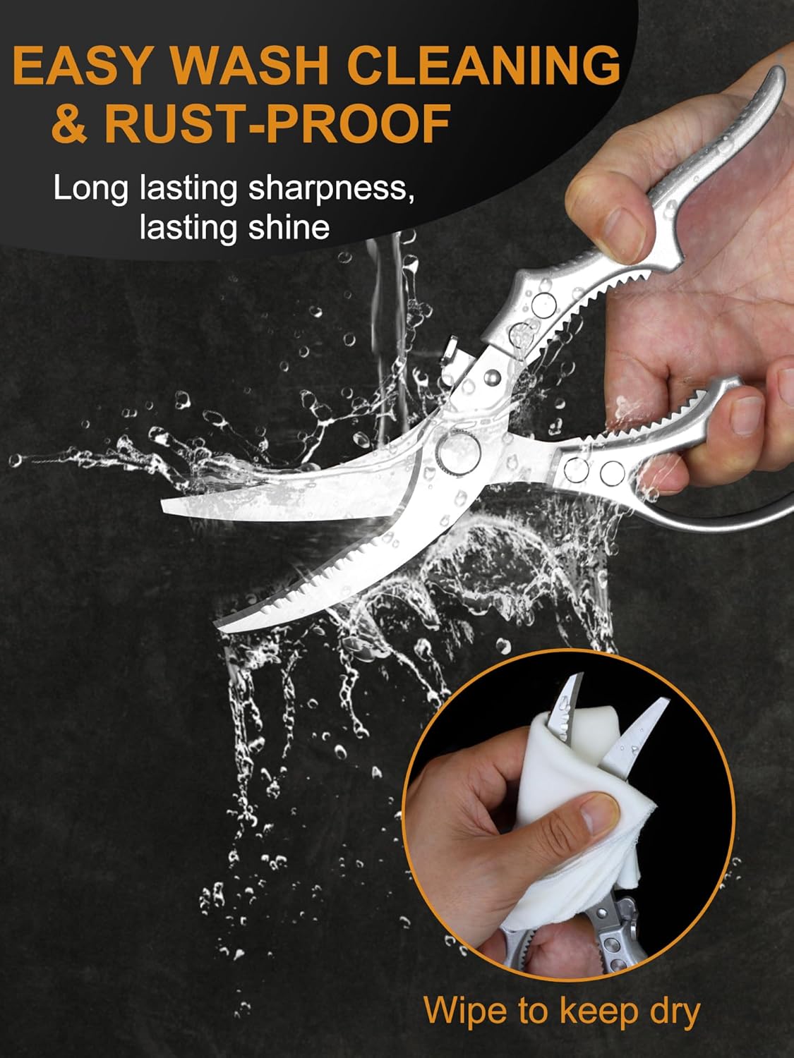 2 Pack Kitchen Shears, Heavy Duty Poultry Shears with Non-Slip Handle & Safety Lock, Spring Loaded, All Purpose Kitchen Scissors for Food, Meat Cutting, Chicken, Fish, Vegetables