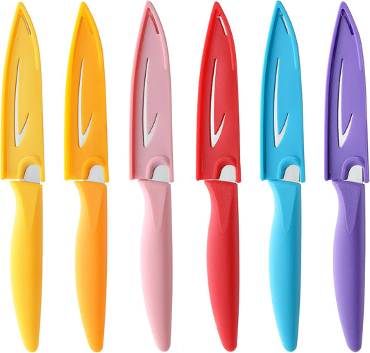 6PCS Paring Knives, Stainless Steel Paring Knife Set with Matched Knife Sheath, 4 Inch Peeling Fruit Vegetable Kitchen Knife, German Steel, PP Plastic Handle