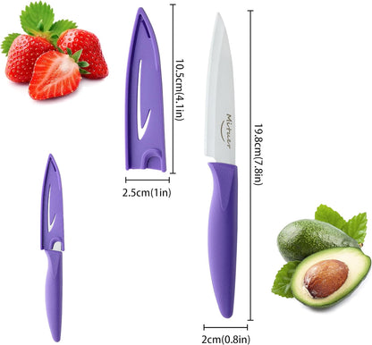 6PCS Paring Knives, Stainless Steel Paring Knife Set with Matched Knife Sheath, 4 Inch Peeling Fruit Vegetable Kitchen Knife, German Steel, PP Plastic Handle