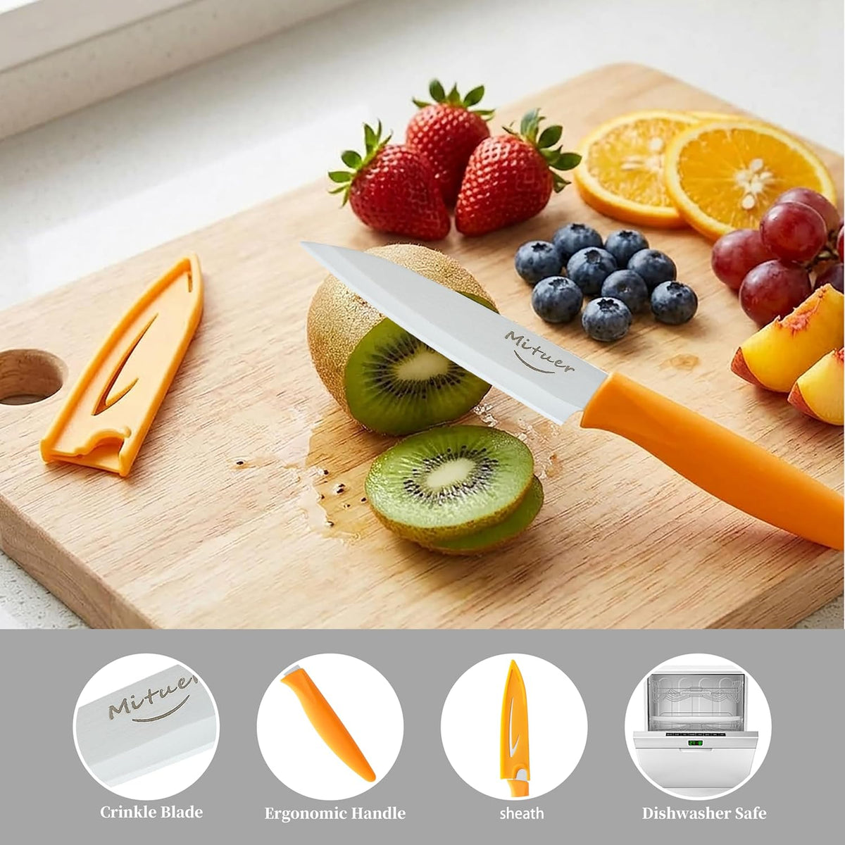 6PCS Paring Knives, Stainless Steel Paring Knife Set with Matched Knife Sheath, 4 Inch Peeling Fruit Vegetable Kitchen Knife, German Steel, PP Plastic Handle