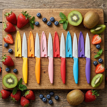 6PCS Paring Knives, Stainless Steel Paring Knife Set with Matched Knife Sheath, 4 Inch Peeling Fruit Vegetable Kitchen Knife, German Steel, PP Plastic Handle