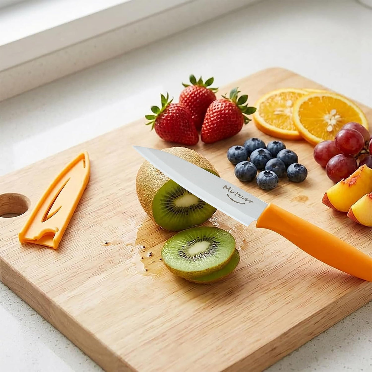 6PCS Paring Knives, Stainless Steel Paring Knife Set with Matched Knife Sheath, 4 Inch Peeling Fruit Vegetable Kitchen Knife, German Steel, PP Plastic Handle