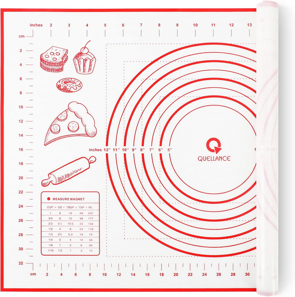 Silicone Baking Pastry Mat Large Dough Kneading Sheet for Rolling, 16×24 in | Non-Stick Non-Slip Reusable Kitchen Pad with Measurement Household Baking Essential for Pie Bread Pizza Cookie Fondant Making