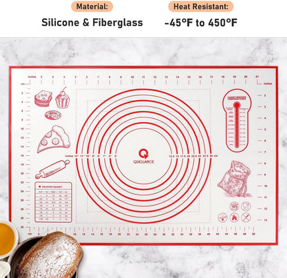 Silicone Baking Pastry Mat Large Dough Kneading Sheet for Rolling, 16×24 in | Non-Stick Non-Slip Reusable Kitchen Pad with Measurement Household Baking Essential for Pie Bread Pizza Cookie Fondant Making