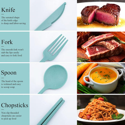 Reusable Utensils Set with Case, 6 Sets Travel Utensils with Case, Wheat Straw Portable Cutlery Set Chopsticks Knives Fork and Spoon for Lunch Box Accessories