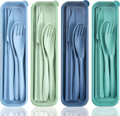Reusable Utensils Set with Case, 6 Sets Travel Utensils with Case, Wheat Straw Portable Cutlery Set Chopsticks Knives Fork and Spoon for Lunch Box Accessories
