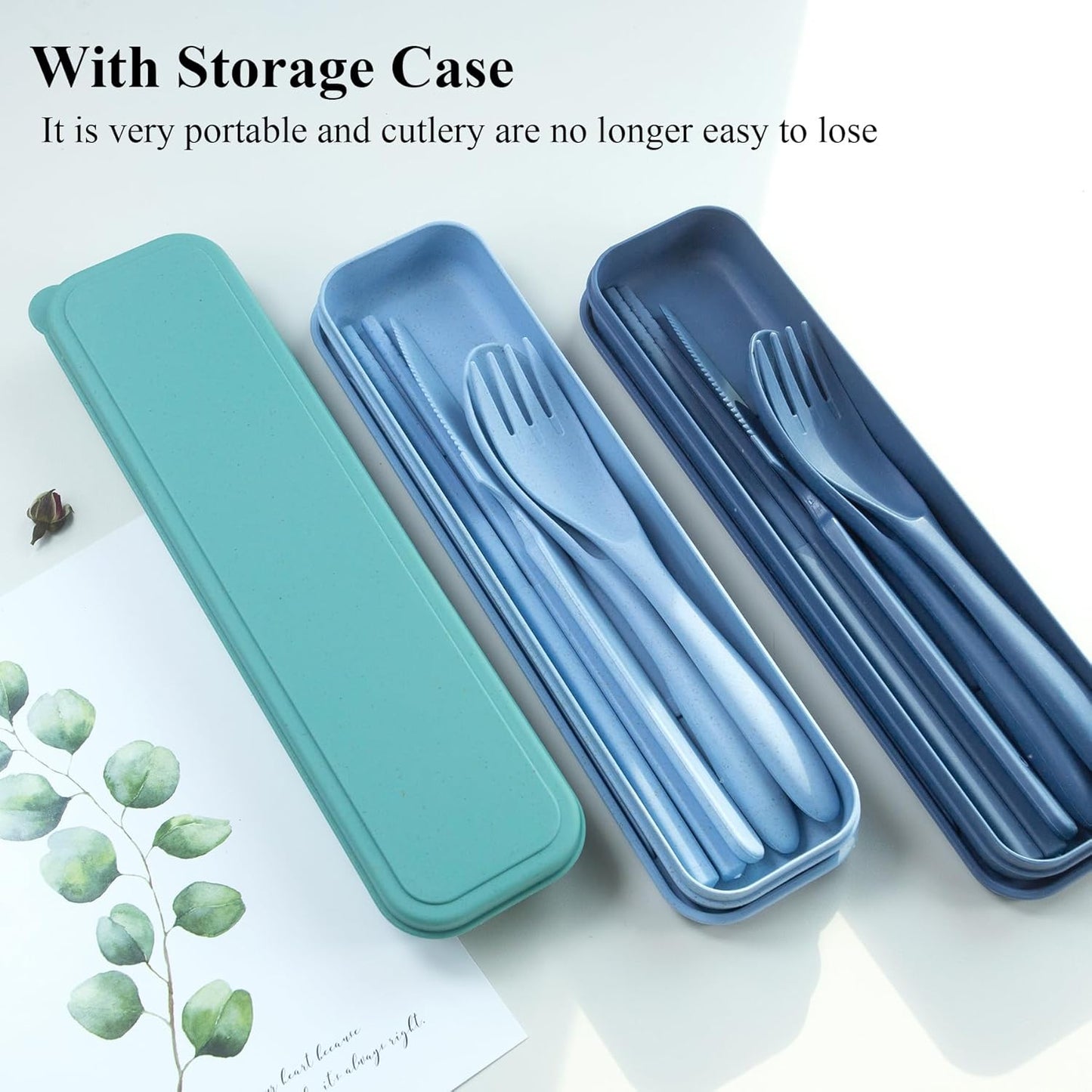 Reusable Utensils Set with Case, 6 Sets Travel Utensils with Case, Wheat Straw Portable Cutlery Set Chopsticks Knives Fork and Spoon for Lunch Box Accessories
