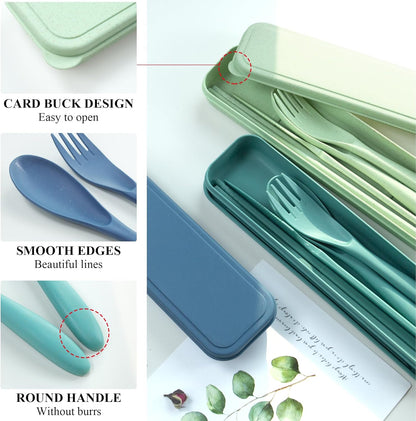 Reusable Utensils Set with Case, 6 Sets Travel Utensils with Case, Wheat Straw Portable Cutlery Set Chopsticks Knives Fork and Spoon for Lunch Box Accessories