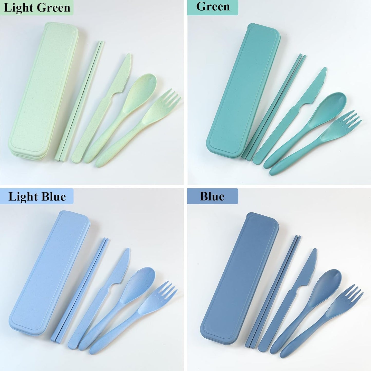 Reusable Utensils Set with Case, 6 Sets Travel Utensils with Case, Wheat Straw Portable Cutlery Set Chopsticks Knives Fork and Spoon for Lunch Box Accessories