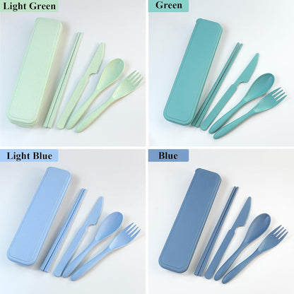 Reusable Utensils Set with Case, 6 Sets Travel Utensils with Case, Wheat Straw Portable Cutlery Set Chopsticks Knives Fork and Spoon for Lunch Box Accessories