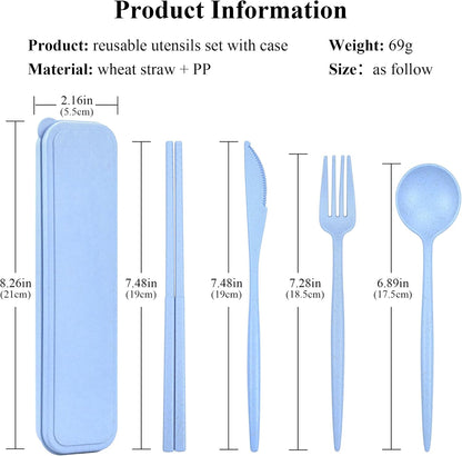 Reusable Utensils Set with Case, 6 Sets Travel Utensils with Case, Wheat Straw Portable Cutlery Set Chopsticks Knives Fork and Spoon for Lunch Box Accessories