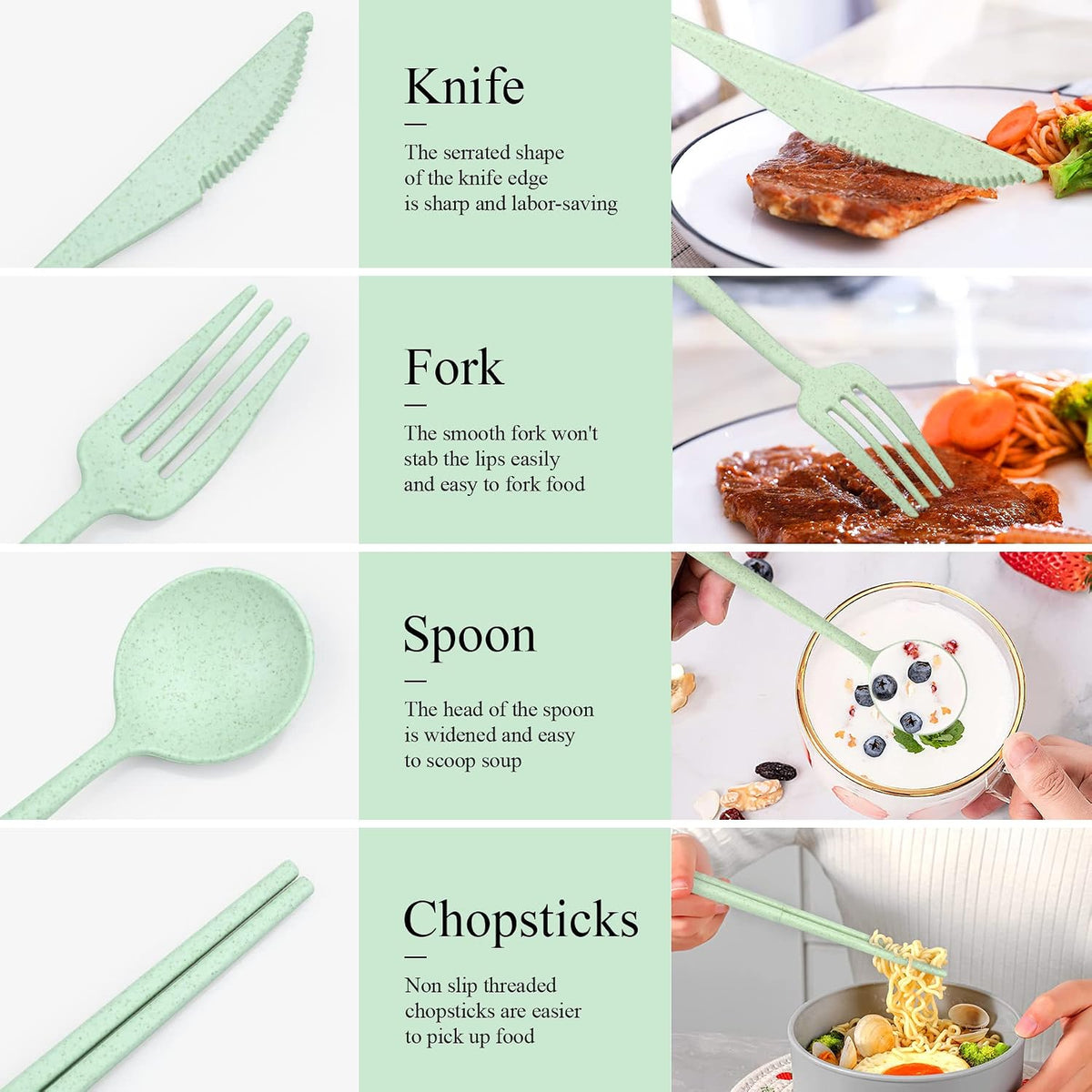 Reusable Utensils Set with Case, 6 Sets Travel Utensils with Case, Wheat Straw Portable Cutlery Set Chopsticks Knives Fork and Spoon for Lunch Box Accessories
