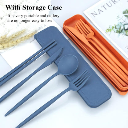 Reusable Utensils Set with Case, 6 Sets Travel Utensils with Case, Wheat Straw Portable Cutlery Set Chopsticks Knives Fork and Spoon for Lunch Box Accessories