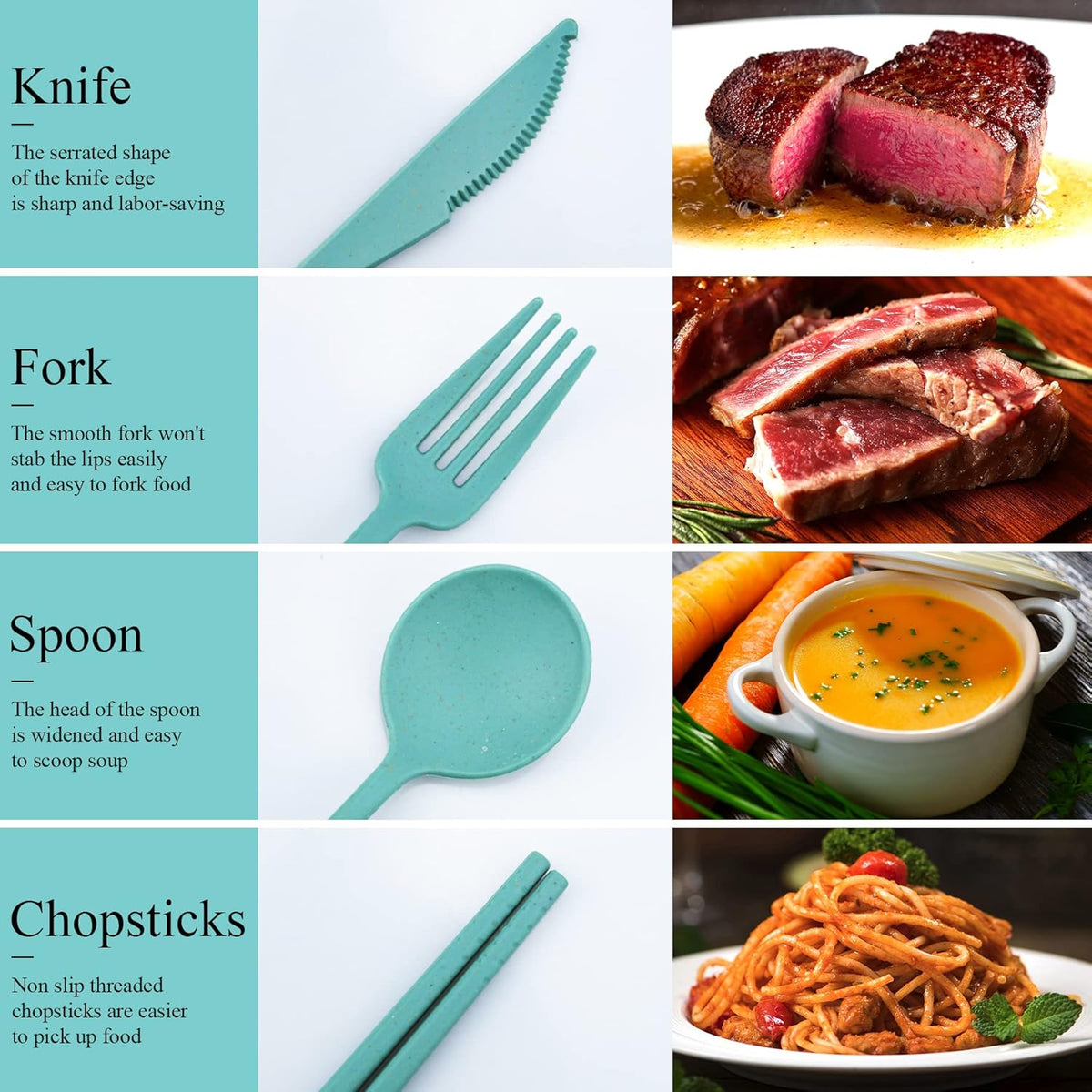 Reusable Utensils Set with Case, 6 Sets Travel Utensils with Case, Wheat Straw Portable Cutlery Set Chopsticks Knives Fork and Spoon for Lunch Box Accessories