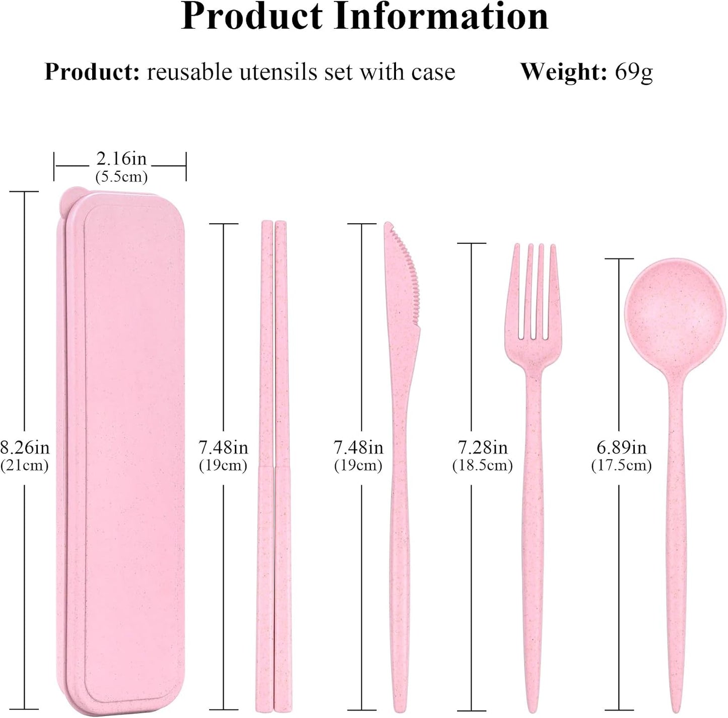 Reusable Utensils Set with Case, 6 Sets Travel Utensils with Case, Wheat Straw Portable Cutlery Set Chopsticks Knives Fork and Spoon for Lunch Box Accessories