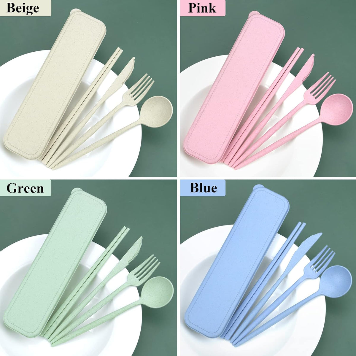 Reusable Utensils Set with Case, 6 Sets Travel Utensils with Case, Wheat Straw Portable Cutlery Set Chopsticks Knives Fork and Spoon for Lunch Box Accessories