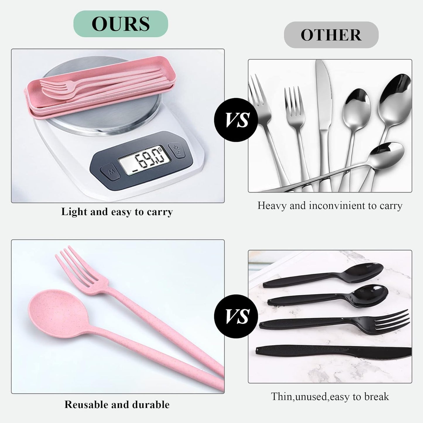 Reusable Utensils Set with Case, 6 Sets Travel Utensils with Case, Wheat Straw Portable Cutlery Set Chopsticks Knives Fork and Spoon for Lunch Box Accessories