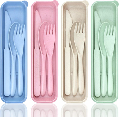 Reusable Utensils Set with Case, 6 Sets Travel Utensils with Case, Wheat Straw Portable Cutlery Set Chopsticks Knives Fork and Spoon for Lunch Box Accessories