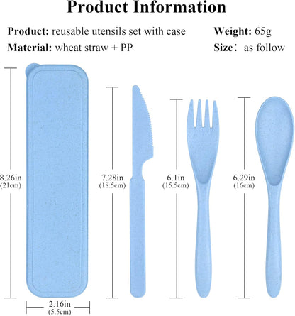 Reusable Utensils Set with Case, 6 Sets Travel Utensils with Case, Wheat Straw Portable Cutlery Set Chopsticks Knives Fork and Spoon for Lunch Box Accessories