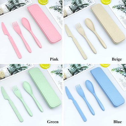 Reusable Utensils Set with Case, 6 Sets Travel Utensils with Case, Wheat Straw Portable Cutlery Set Chopsticks Knives Fork and Spoon for Lunch Box Accessories