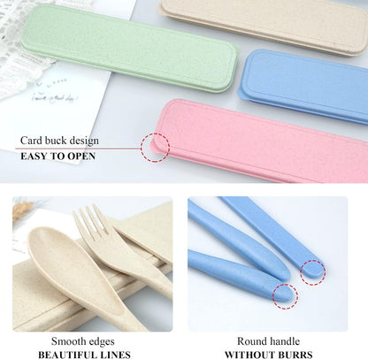 Reusable Utensils Set with Case, 6 Sets Travel Utensils with Case, Wheat Straw Portable Cutlery Set Chopsticks Knives Fork and Spoon for Lunch Box Accessories