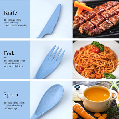 Reusable Utensils Set with Case, 6 Sets Travel Utensils with Case, Wheat Straw Portable Cutlery Set Chopsticks Knives Fork and Spoon for Lunch Box Accessories