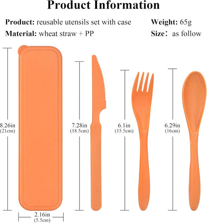 Reusable Utensils Set with Case, 6 Sets Travel Utensils with Case, Wheat Straw Portable Cutlery Set Chopsticks Knives Fork and Spoon for Lunch Box Accessories