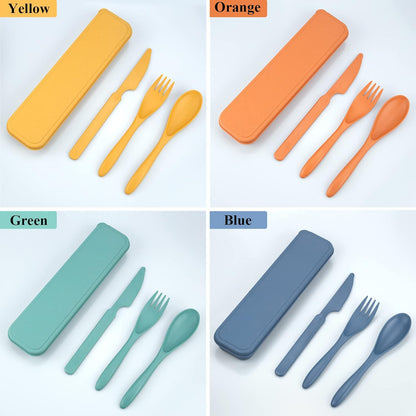 Reusable Utensils Set with Case, 6 Sets Travel Utensils with Case, Wheat Straw Portable Cutlery Set Chopsticks Knives Fork and Spoon for Lunch Box Accessories