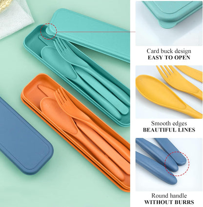 Reusable Utensils Set with Case, 6 Sets Travel Utensils with Case, Wheat Straw Portable Cutlery Set Chopsticks Knives Fork and Spoon for Lunch Box Accessories