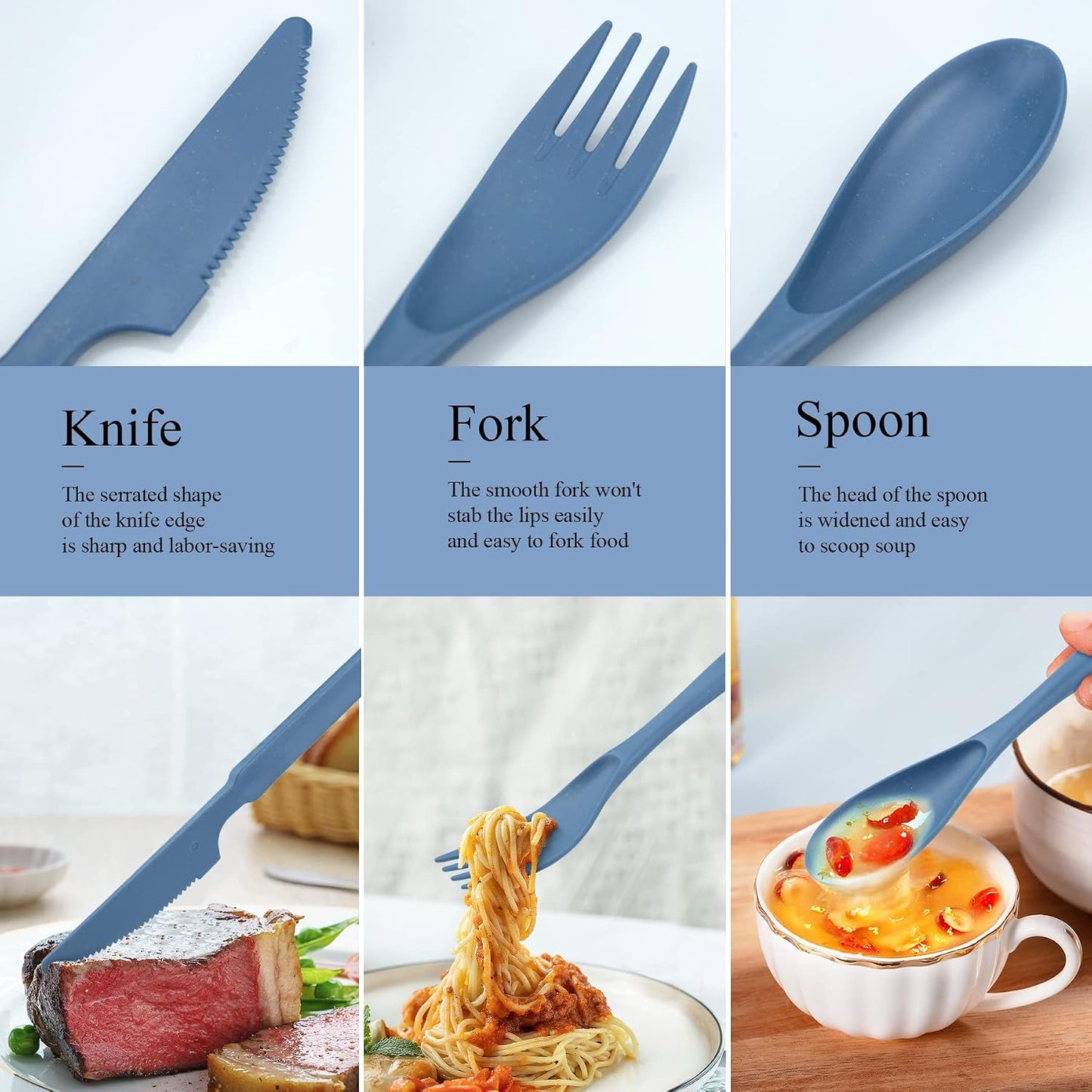 Reusable Utensils Set with Case, 6 Sets Travel Utensils with Case, Wheat Straw Portable Cutlery Set Chopsticks Knives Fork and Spoon for Lunch Box Accessories