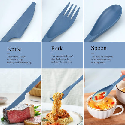 Reusable Utensils Set with Case, 6 Sets Travel Utensils with Case, Wheat Straw Portable Cutlery Set Chopsticks Knives Fork and Spoon for Lunch Box Accessories