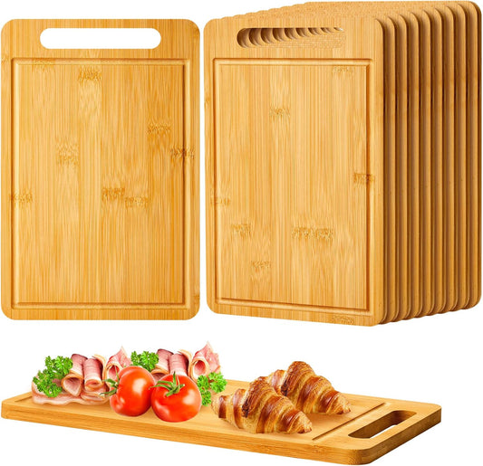 10 Pcs Bulk Wood Cutting Board with Handle 12 x 7.8 Inch Bamboo Wooden Kitchen Serving Chopping Boards for Pizza, Bread, Charcuterie, Fruit, Vegetables(Bamboo)