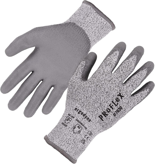 ProFlex 7030 Cut Resistant Work Gloves, ANSI A3, PU Coated Palms for Flexible No Slip Grip, Abrasion Resistant, 13g, Gray, Medium