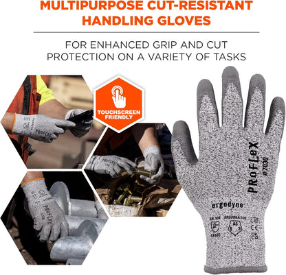ProFlex 7030 Cut Resistant Work Gloves, ANSI A3, PU Coated Palms for Flexible No Slip Grip, Abrasion Resistant, 13g, Gray, Medium