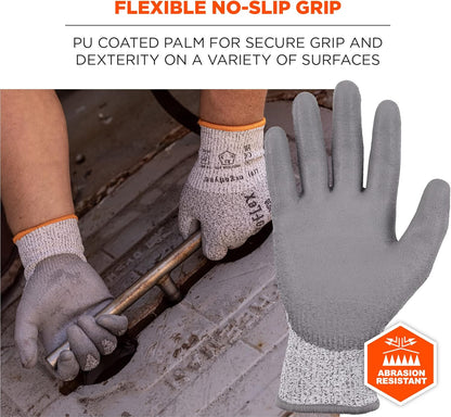 ProFlex 7030 Cut Resistant Work Gloves, ANSI A3, PU Coated Palms for Flexible No Slip Grip, Abrasion Resistant, 13g, Gray, Medium