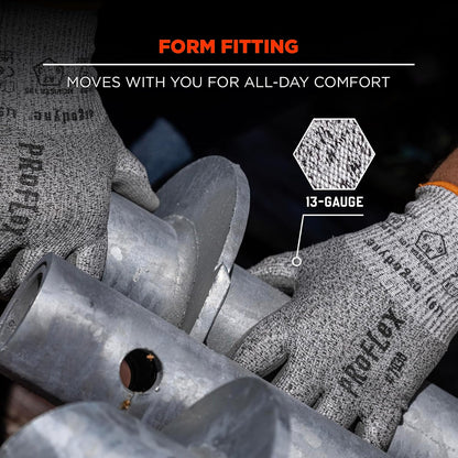 ProFlex 7030 Cut Resistant Work Gloves, ANSI A3, PU Coated Palms for Flexible No Slip Grip, Abrasion Resistant, 13g, Gray, Medium