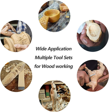 Deluxe Wood Carving Kit, 15 PCS Wood Carving Tools for Beginners | Carving and Spoon Knives with Accessories, Leather Roll Bag, Whittling Kit for Kids & Adults, Woodworking and DIY Crafts