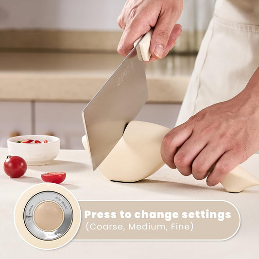 3-Stage Manual Knife Sharpener with Diamond & Ceramic for Repairs, Restores, Polishes Blades Ergonomic Grip & Non-Slip Base for Kitchen