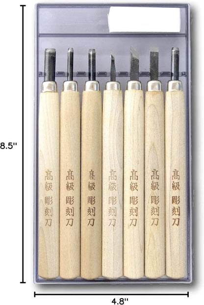 Japanese Wood Carving Tools Set for Beginners (7 Pcs) Made in JAPAN, Wood Carving Knife for Woodblock Printing, Woodcut Printmaking, Linoleum Carving, Linocut