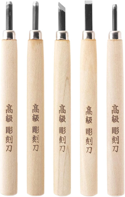 Japanese Wood Carving Tools Set for Beginners (7 Pcs) Made in JAPAN, Wood Carving Knife for Woodblock Printing, Woodcut Printmaking, Linoleum Carving, Linocut